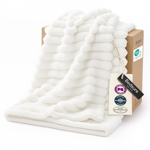 Bedsure GentleSoft White Throw Blanket for Couch - Birthday Gifts for Women Mom Her Girls, Cozy Fleece Blanket for Sofa Bed, Living Room Home Bedroom Decor Dorm Essentials, Off White, 50x60 Inches