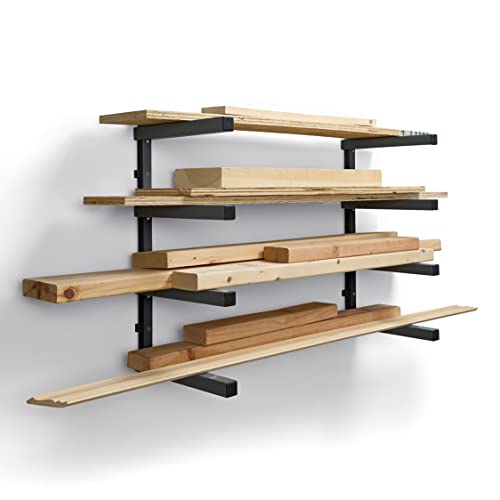 Bora 4-Level Lumber Storage Rack Wood and Garage Organization Space-Saving Metal Shelf for Pipes, Boards, Plywood, and Building Materials - PBR-004B Black Gray