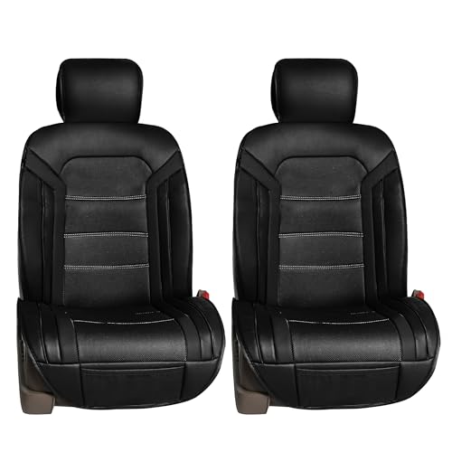 FH Group Front Set Faux Leather Car Seat Cushions - Seat Covers for Low Back Seat, Universal Fit, Airbag Compatible Seat Cover for SUV, Sedan, Black