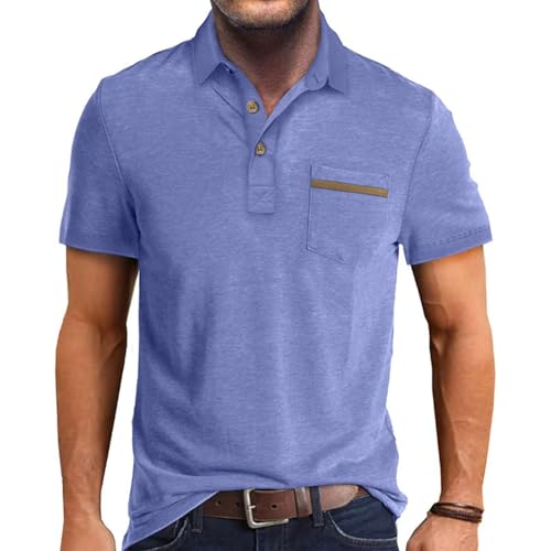 Men's Casual Polo Shirts Short Sleeve Summer Shirts Classic Collared Golf Shirt Crystal Blue