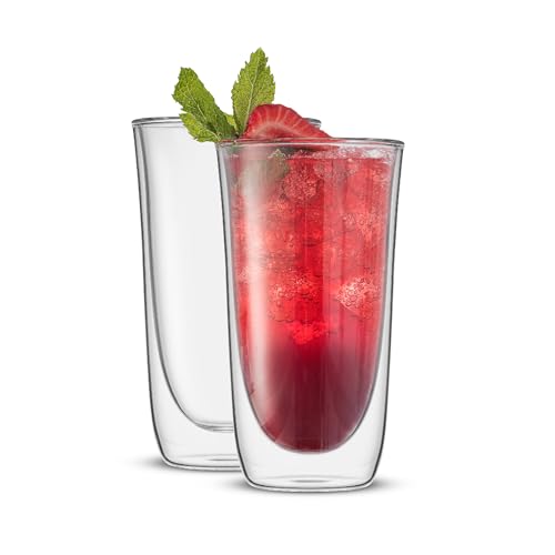 JoyJolt Spike Double Wall Glasses, Cocktail Beer Drinkware Glass Set of 2 - double walled glass 13.5 Ounces