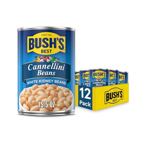 BUSH'S BEST 15.5 oz Canned Cannellini Beans, Source of Plant Based Protein and Fiber, Low Fat, Gluten Free, (Pack of 12)