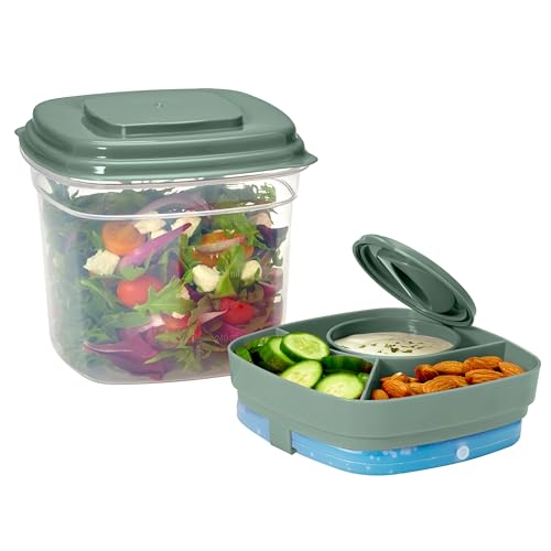Rachael Ray Salad Container For Lunch, Salad Lunch Container For Adults, Salad Bowl Kit With Compartments For Salad Dressing & Toppings, Includes Ice Pack