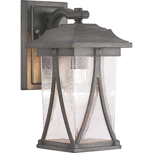 Progress Lighting Abbott Collection 1-Light Clear Seeded Glass Craftsman Outdoor Small Wall Lantern Light Antique Pewter, Gray, 12.25x6.25x6.25