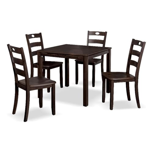 Furniture of America Bravo Wood 5-Piece Dining Room Set, Square Table and 4 Durable Slat Back Chairs with Footrest for Home Kitchen Furniture, Dinettes, Espresso
