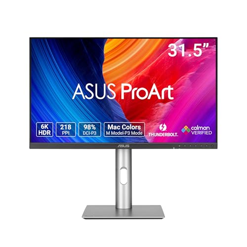 ASUS ProArt Display 32” 6K Professional Monitor (PA32QCV) - IPS, 6K (6016 x 3384), 98% DCI-P3, LuxPixel™, ΔE < 2, Calman Verified, Thunderbolt 4, DisplayHDR600, DisplayWidget, 3 yr Warranty