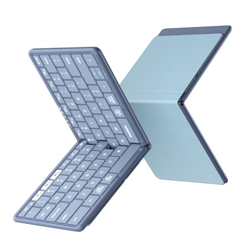 Samsers Full-Size Foldable Bluetooth Keyboard, KF08S Wireless Folding Keyboards with PU Leather Cover, Portable Travel for iPhone iPad Smartphone Tablet Laptop, Android Windows Mac OS, Blue