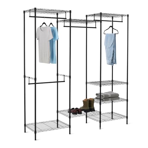 Amazon Basics Closet Organizer, Metal Rack with Shelves and Hanging Rod, 70" W x 18" D x 76" H, Black
