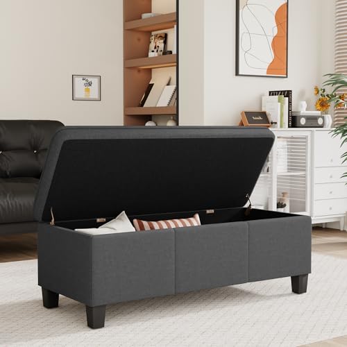 YESHOMY 47 Inches Ottoman with Storage, Storage Bench with Legs, Ottomans for Living Room, Entryway, Adjustable & Movable, Easy Assembly, Dark Gray Textured