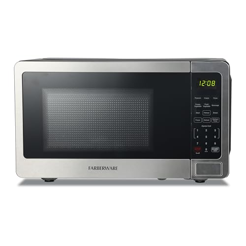 Farberware 0.7 Cu. Ft. Stainless Steel Microwave Oven, 700-Watt with LED Display, 10 Power Levels, 8 Auto-Cook Presets, Express Cooking, Weight & Time Defrost