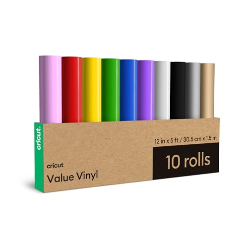 Cricut Value Permanent Vinyl, Rainbow Sampler – 12in x 5ft Rolls (10 ct)