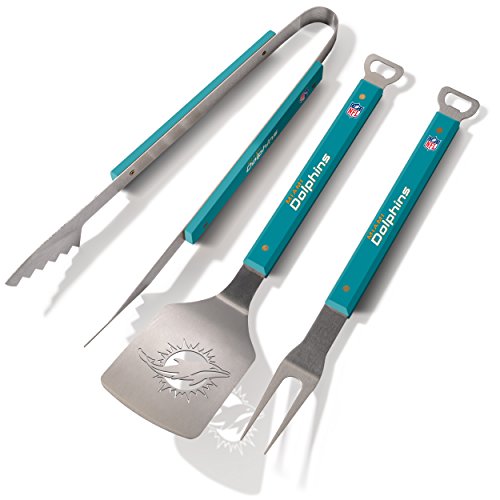 YouTheFan NFL Miami Dolphins Spirit Series 3-Piece BBQ Set , Stainless Steel, 22" x 9"