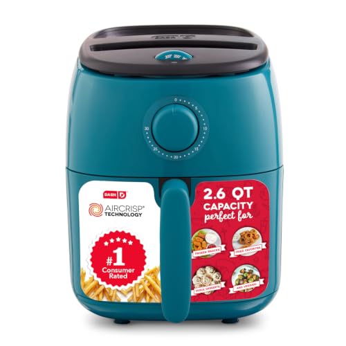 Dash Tasti-Crisp™ Air Fryer - AirCrisp® Technology - Compact Design with Adjustable Temperature Control - Nonstick Fry Basket & Auto Shut-Off Feature - 2.6 Quarts - Teal