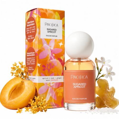 Pacifica Sugared Apricot Perfume for Women – Sweet Fruity Floral Eau de Parfum with Apricot Peach Jasmine Vanilla Sandalwood – Vegan Clean Beauty Long Lasting Fragrance Spray, 1 Fl Oz