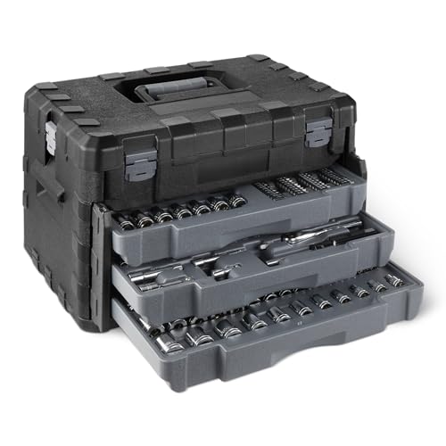 Amazon Basics 287-Piece Mechanic Tool Set with Sockets, Ratchets & Wrenches - 3-Drawer Case