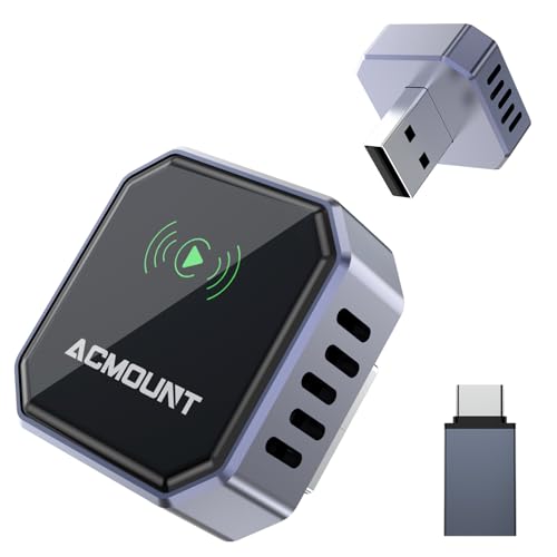 Acmount 2 in 1 Wireless Carplay Adapter & Android Auto 2026 Upgrade Wired CarPlay to Wireless, Fast Auto-Connect, Mini USB Design, Plug & Play Wireless Dongle for iPhone 6+ / Android 11+ (Lead-Gray)