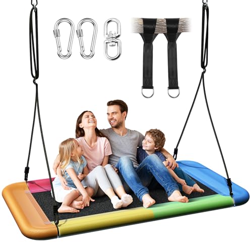 Everyfun Tree Swing for Kids and Adults, 60" Waterproof Rectangle Platform Swing, 700lbs Heavy Duty with Adjustable Straps, Rainbow