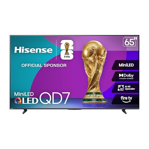 Hisense 65" Class QD7 Series Mini-LED 4K UHD Smart Fire TV (65QD7QF, 2025 Model) - QLED, HDR10+, Dolby Vision, Dolby Atmos, Game Mode Plus, ALLM, Alexa Built in with Voice Remote, Streaming TV, Black