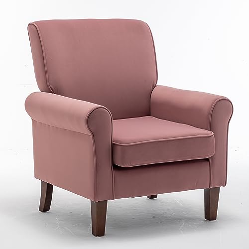 Container Furniture Direct Classic Accent Armchair with Birch Wood Frame and Comfortable Rolled Armrests, Arm Chairs for Living Room, Bedroom and Office Decor, Rose