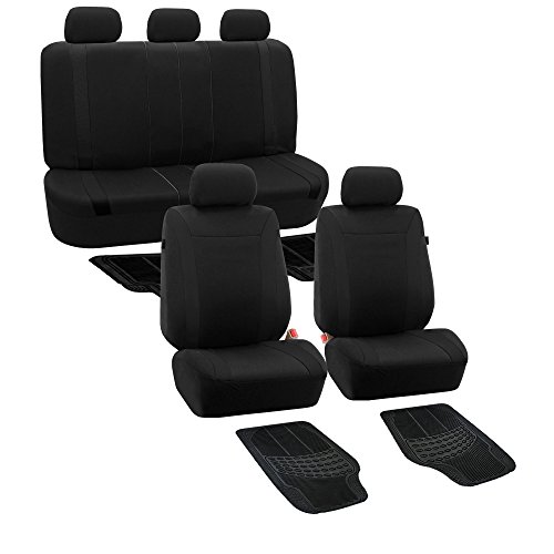 FH Group Car Seat Covers Cosmopolitan Seat Covers Black Protector Airbag and Split Rear Seat Covers with Combo Vinyl Floor Mats Full Set Car Accessories Seat Cover Universal Fit for Cars and Vans