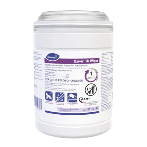 Oxivir Diversey 101105152 Tb Disinfectant Small Wipes, Accelerated Hydrogen Peroxide Based Cleaner Disinfectant, Ready-to-Use, Unscented, 160-Wipes, 1-Canister