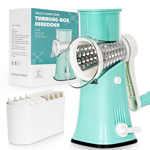 Nexsujo 5-in-1 Rotary Cheese Grater Hand Crank, Vegetable Slicer Shredder with 5 Interchangeable Blades, Graters for Kitchen, Safe Kitchen Tool for Cheese, Nuts, Blue