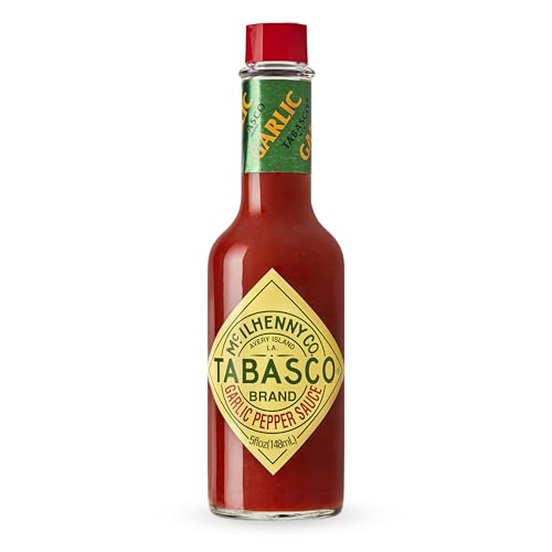 TABASCO® Brand Cayenne Garlic Pepper Sauce, Mild Hot Sauce, Glass Bottle, Smoky & Zesty Blend with Savory Garlic, Bold Flavor, Great for Italian Dishes & More, 5 Fl Oz (Pack of 1)