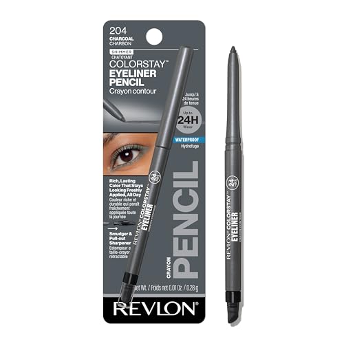REVLON ColorStay Pencil Waterproof Eyeliner, Smudge-Proof, Eye Makeup with Built-In Sharpener, Long-Lasting, Shimmer Finish, 204 Charcoal, 0.01 oz
