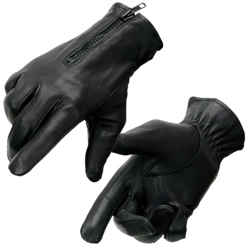 Milwaukee Leather SH226D Men's Black Unlined Leather Lightweight Motorcycle Hand Gloves W/Wrist Zipper Closure (Black, Large)