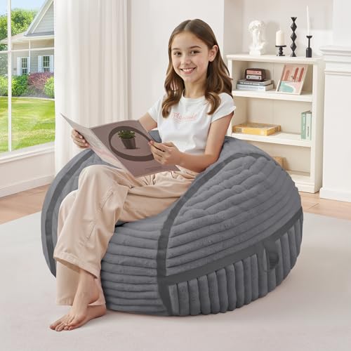 HABUTWAY Bean Bag Chair 2FT Bean Bag Chairs with Memory Foam Filled,2' Small Comfy Beanbag Chair with Soft Faux Fur Cover,Comfy Bean Bag Sofa for Classroom,Living Room,Game Room,Bedroom-Dark Grey