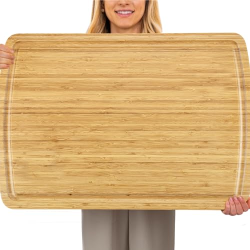 Fashionwu 76 cm Extra Large Bamboo Cutting Board for Kitchen, 30 x 20 Inch Large Wooden Cutting Boards with Juice Groove, Thick Butcher Block Cutting Board for Meat Vegetables, Large Charcuterie Board