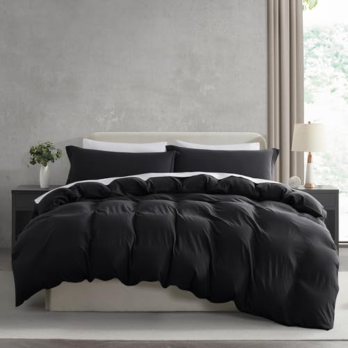 Nestl Twin Duvet Cover Set - Soft Double Brushed Black Duvet Cover Twin/Twin XL, 2 Piece, with Zipper Closure, 1 Duvet Cover 68x90 inches and 1 Pillow Sham
