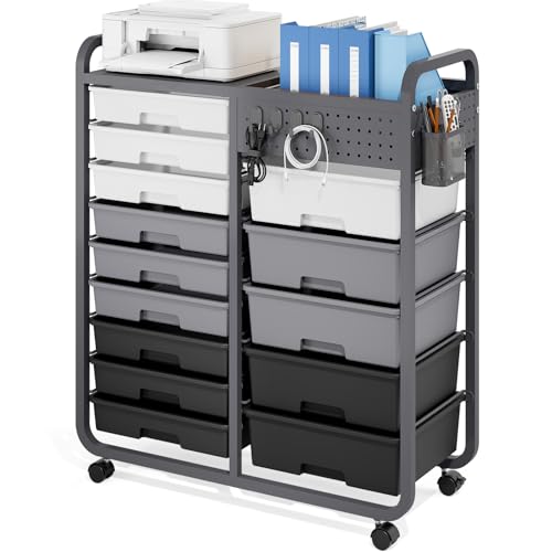 Rolling Storage Cart with Drawers, Storage Organizer Cart with Wheels and Wooden Tabletop,Utility Cart for Living Room, Classroom, Bedroom,Bathroom,Dorm,Office (Grey)