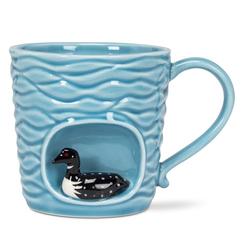 Abbott Collection Alcove Wavy Mug with Loon - Stoneware, Blue/Black, 4 inches H (14oz)