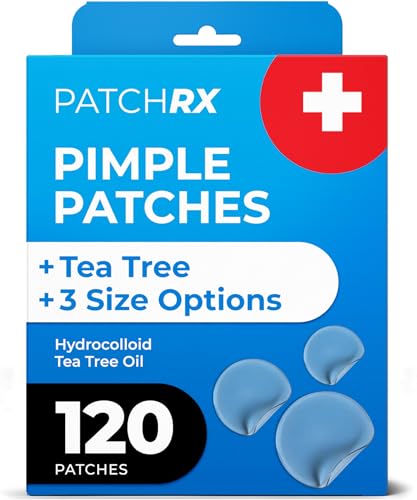 PatchRx Pimple Patches for Face (120 Patches), Hydrocolloid Acne Patches with Tea Tree Oil, Pimple Patch Pimple Stickers - Hydrocolloid Patch Acne Dots - Acne Pimple Patches For Face - Zit Patches