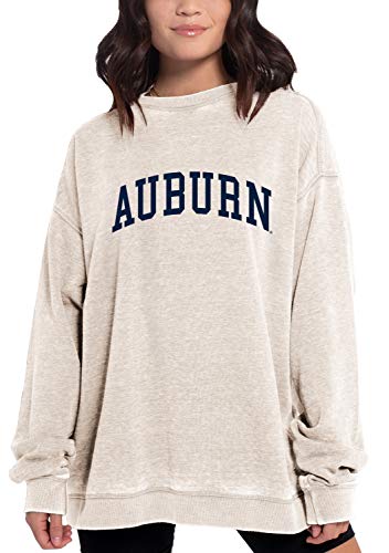 Chicka-d Women's Oversized Dropped Shoulder Crewneck Fleece Sweatshirt | NCAA Classic Arch Over Neutral, Auburn Tigers, Neutral, X-Large