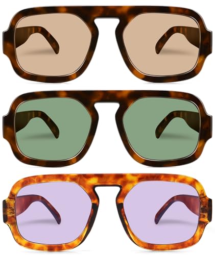 YMRFW Retro Square Aviator Sunglasses for Women Men 70s Vintage style Shades Trendy Flat Top UV Protection Sun Glasses