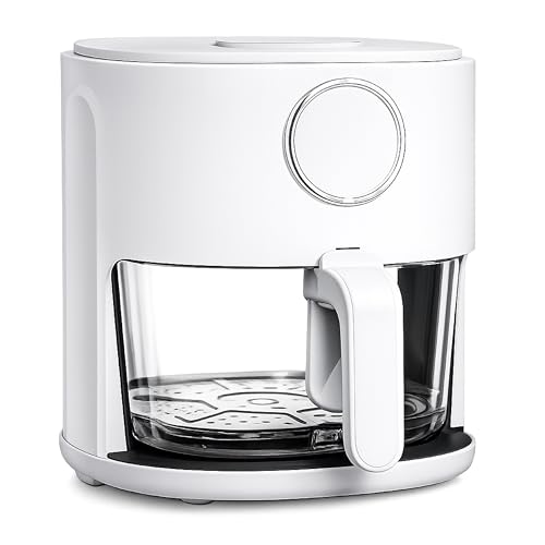 COOK WITH COLOR Colorful 1200W 4Qt Air Fryer: Glass Basket, Dishwasher Safe, 60min Timer, 6 Presets, Temp Control 175F-400F, 4 QT, Linen White