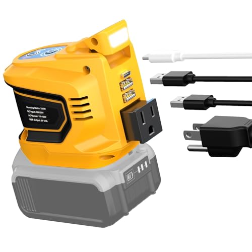 Ecarke 200W Portable Power Inverter Compatible with DeWALT 20V Battery, DC 20V to AC 110V Power Station with 1 AC Outlet, 2 USB, 1 Type-C & LED Light, for Outdoor Emergency Use (No Battery)