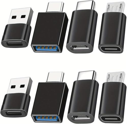 8pcs USB to USB C Adapter, Micro USB to USB C Female Male Converter Connector for Laptop Car Smartphone Headphone Mic PC