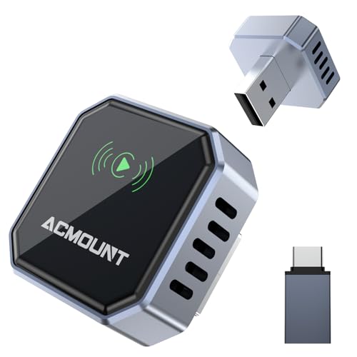 Acmount 2 in 1 Wireless Carplay Adapter & Android Auto 2026 Upgrade Wired CarPlay to Wireless, Fast Auto-Connect, Mini USB Design, Plug & Play Wireless Dongle for iPhone 6+ / Android 11+ (Silver-Gray)