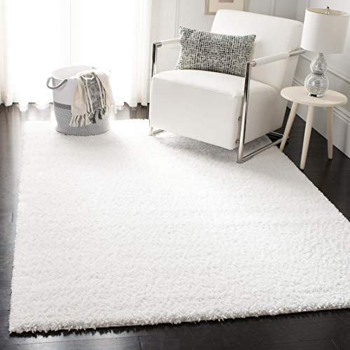 SAFAVIEH August Shag Collection Area Rug - 5'3" x 7'6", White, Solid Design, Non-Shedding & Easy Care, 1.2-inch Thick Ideal for High Traffic Areas in Living Room, Bedroom (AUG900A)