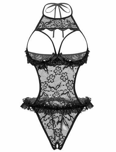 Avidlove Sexy Lingerie for Women Lace One Piece Bodysuit Teddy Lingerie Sleepwear Black S