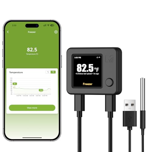 MOCREO WiFi Refrigerator Thermometer with Freezer Alarm, Digital Fridge Temperature Sensor, Email & App Alert, 2-Year Data Export, Remote App Monitor for Kitchen, Fish Tank