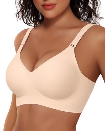 Vertvie Womens Wireless Jelly Bras No Underwire Push Up Seamless Bra Supportive Full Coverage Bralette Regular and Plus Size(Nude,Small)