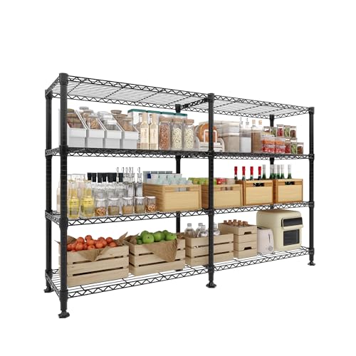Garvee Storage Shelves 60" W Heavy Duty Metal Shelving Unit, 4-Tier Wire Rack Shelving for Kitchen Garage Storage, Load 1060LBS, Adjustable Wire Shelf for Pantry Room Basement, 13.8" Dx59.5 H, Black