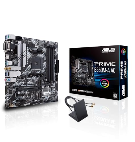 ASUS Prime B550M-A AC AMD AM4 (3rd Gen Ryzen™) Micro ATX Motherboard (PCIe 4.0, WiFi, ECC Memory, 1Gb LAN, HDMI 2.1/D-Sub, 4K@60HZ, Addressable Gen 2 RGB Header and Aura Sync)