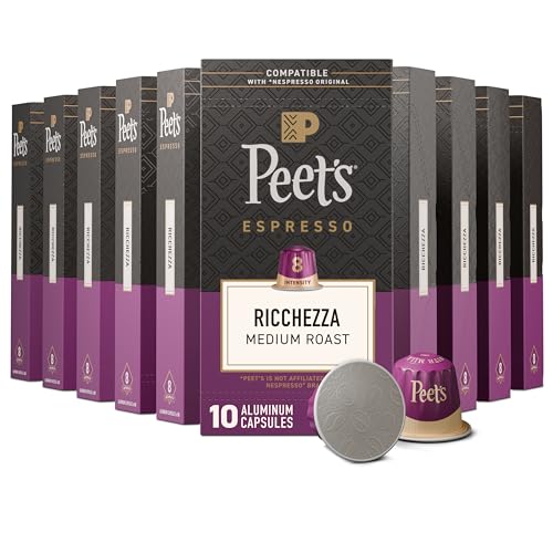 Peet's Coffee, Medium Roast Espresso Capsules, Compatible with Nespresso Original Machine, 100% Arabica Coffee - Ricchezza Intensity 8, 100 Count (10 Boxes of 10 Espresso Capsules)