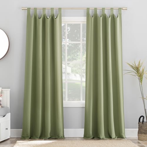 Sun Zero Easton Energy Saving Blackout Tab Top Curtain Panel, 40" x 63", Sage Green