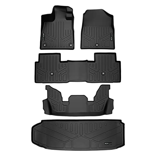 SMARTLINER All Weather Custom Fit Floor Mats 3 Rows & Cargo Liner Behind 3rd Row Set for 2023-2025 Honda Pilot